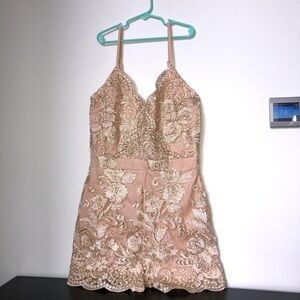 Parisian Nasty Gal Embroidered Lace Gold Lurex Playsuit NUDE size 12